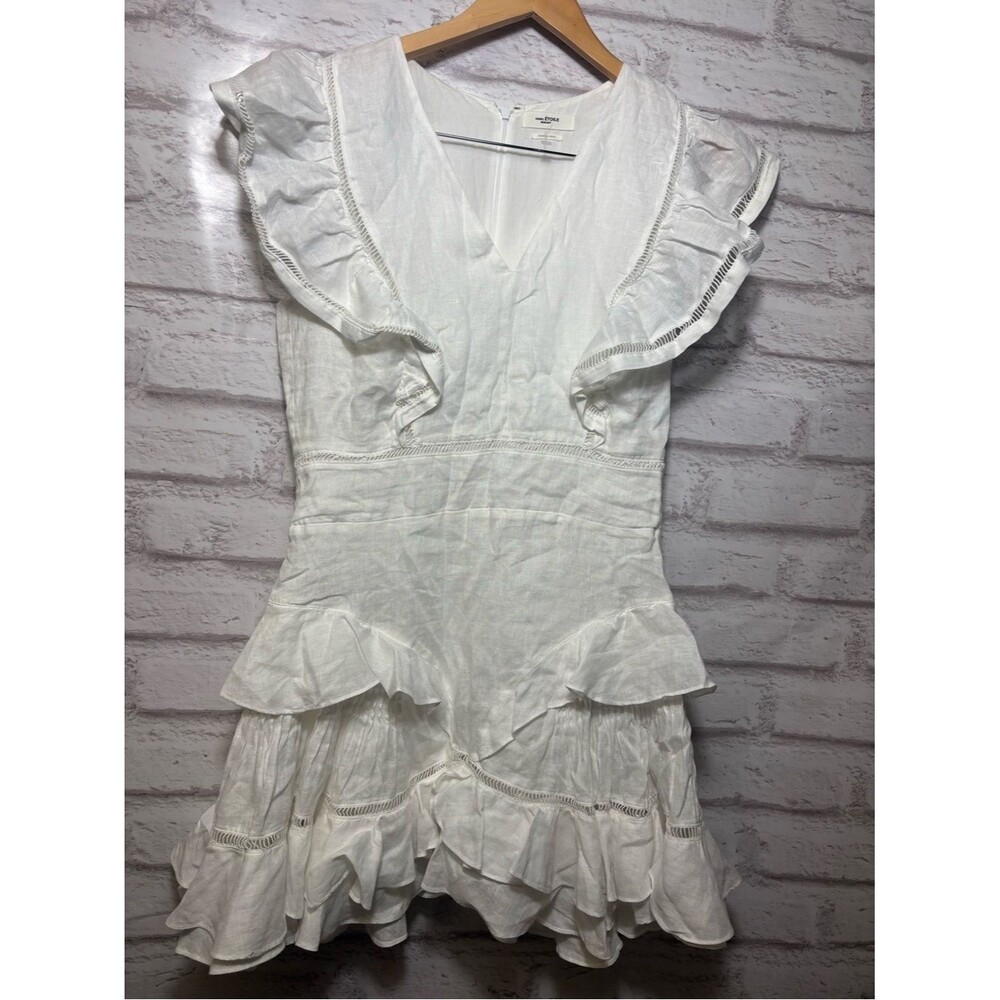 Isabel Marant Étoile Sleevless Audrey Ruffle Dress White Sz 40 / 8 linen bridal